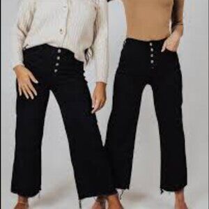 TNR Black Wide Leg High Rise Crop Jeans Size 27 Tencel Cotton Blend